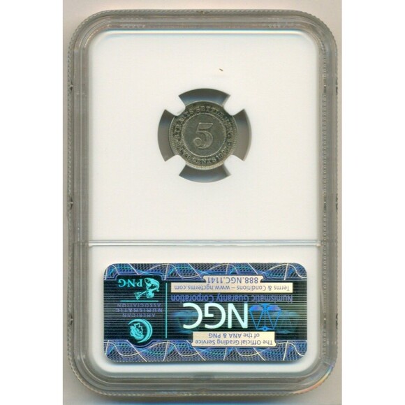 Straits Settlements (Malaysia) Victoria 1897 H Silver 5 Cents AU Details NGC - Picture 2 of 4